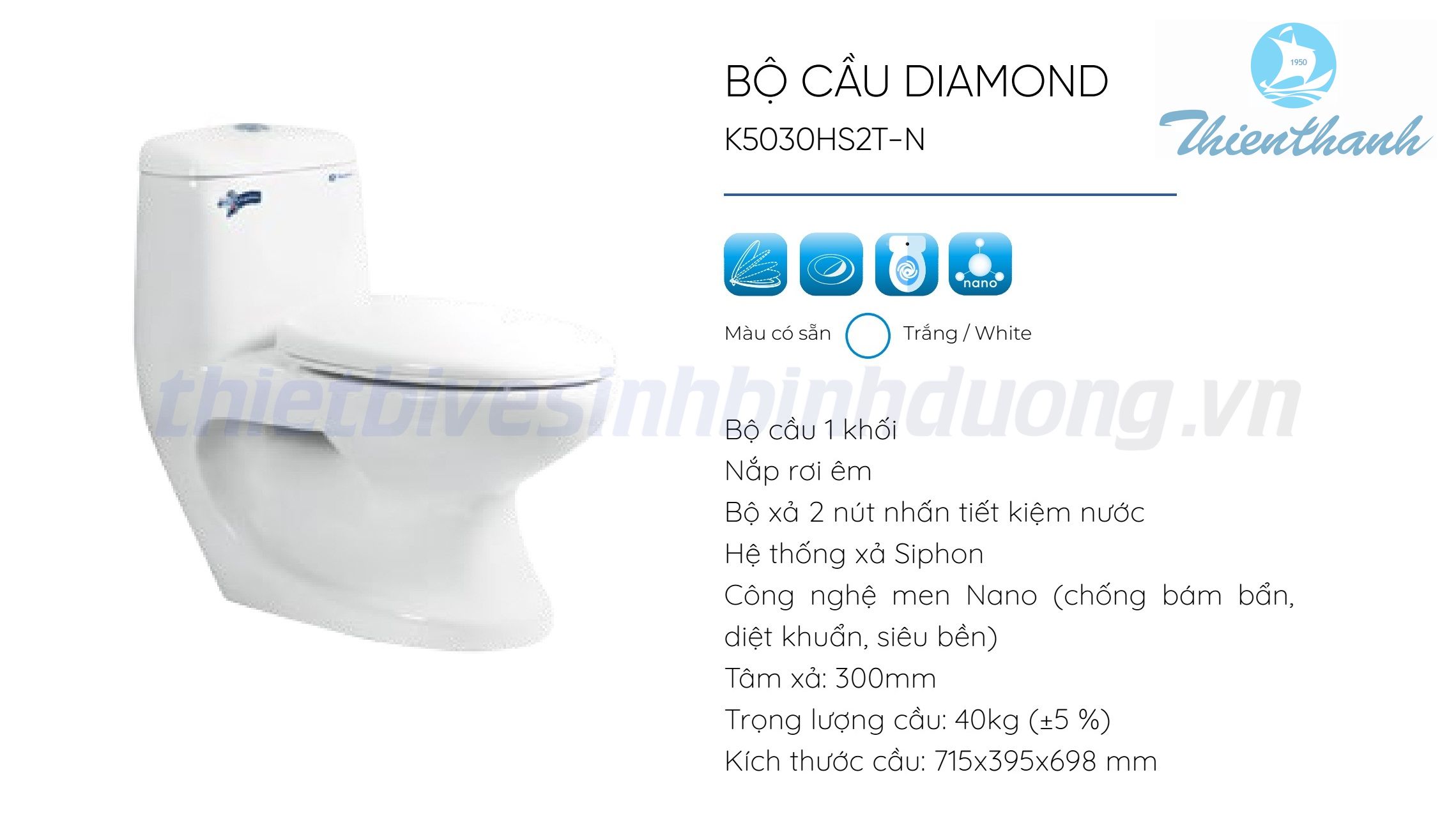 Bồn cầu Thiên Thanh DIAMOND K5030HS2T-N